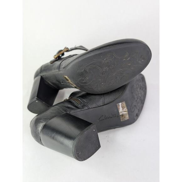 Clarks Indigo Shoes Town Club Mary Jane Pumps Black Leather Heels 10M - Picture 8 of 10